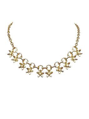 Vintage Floral Charm Chain Choker Necklace Gold-Tone Metal Adjustable Length Dai